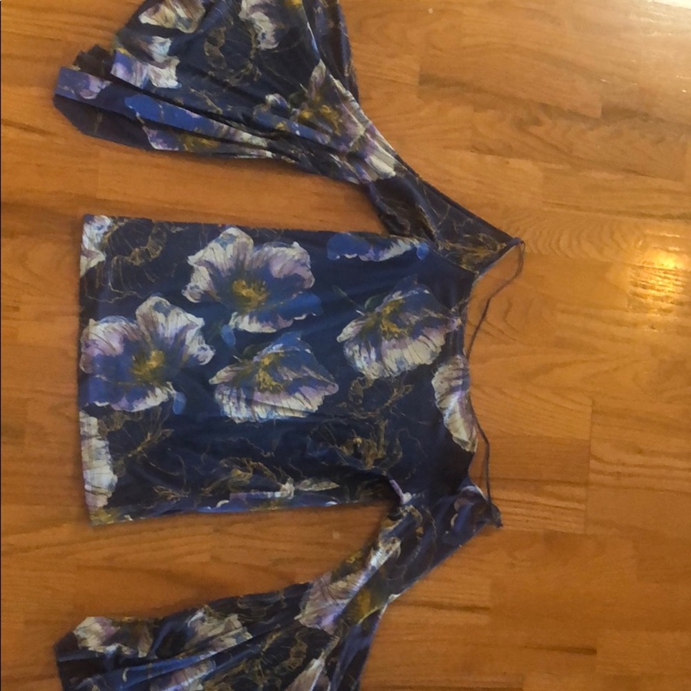 Free People Navy Combo Top with Bell Sleeves